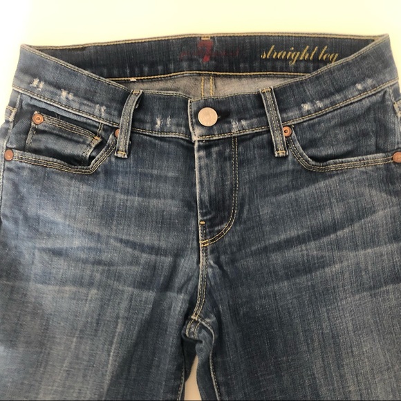 7 For All Mankind Denim Low Rise Medium Wash Straight Leg Jeans Size 25 - Picture 6 of 16